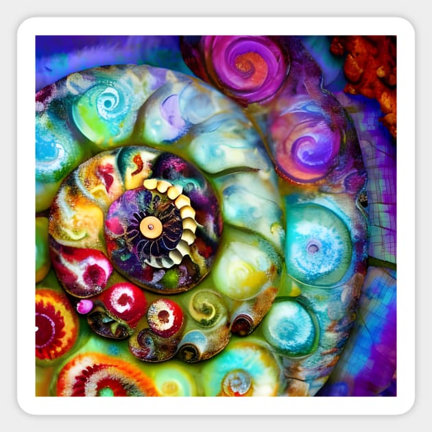 Abstract Nautilus Ammonite Spiral Art Sticker by LittleBean